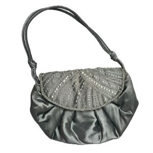 Silver Metallic Beaded Eveningwear Wristlet Clutch Small Purse Bag Menbur Spain